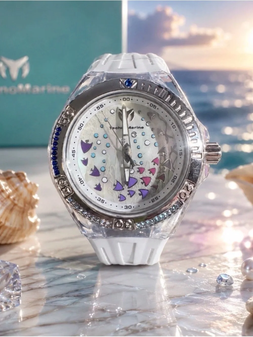 Technomarine White and Purple Crystal Accent Women's Watch